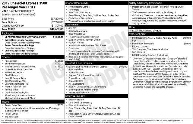 2019 Chevrolet Express 3500 LT Passenger