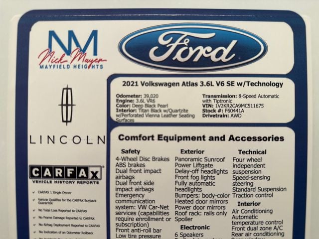 2021 Volkswagen Atlas 3.6L V6 SE w/Technology