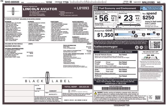 2022 Lincoln Aviator Plug-In Hybrid Black Label Grand Touring