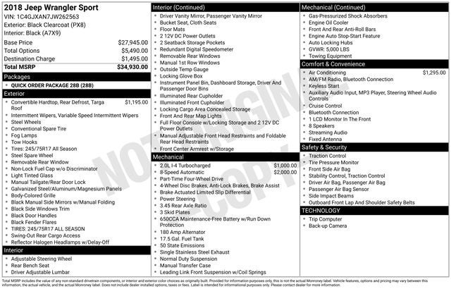 2018 Jeep Wrangler Sport