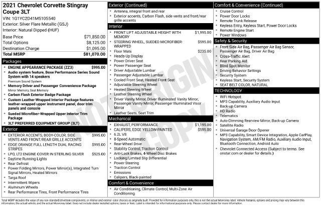 2021 Chevrolet Corvette Stingray 3LT