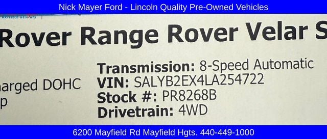 2020 Land Rover Range Rover Velar S