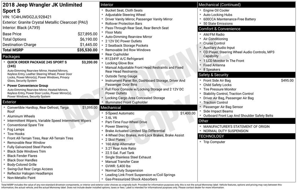 2018 Jeep Wrangler JK Unlimited Sport