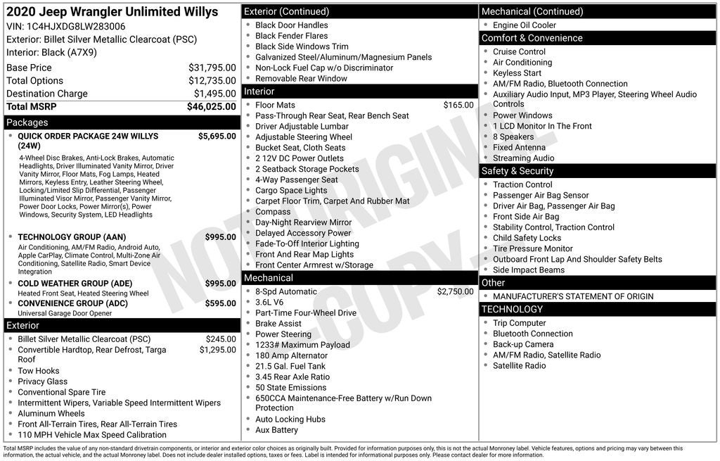 2020 Jeep Wrangler Unlimited Willys