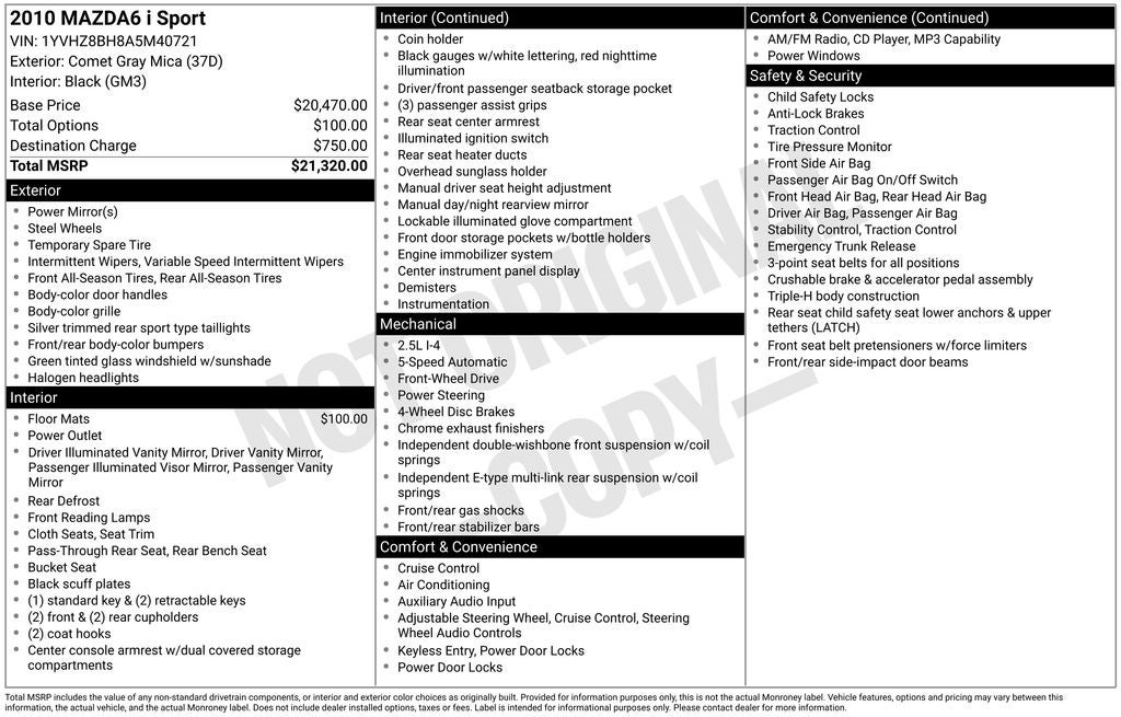 2010 Mazda Mazda6 i Sport