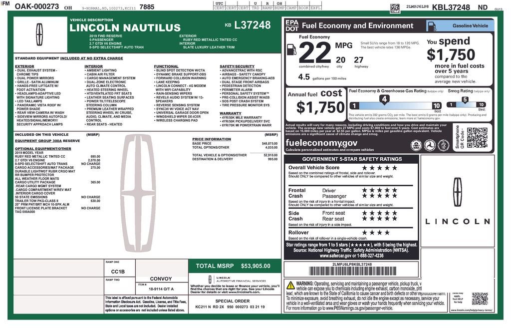 2019 Lincoln Nautilus Reserve
