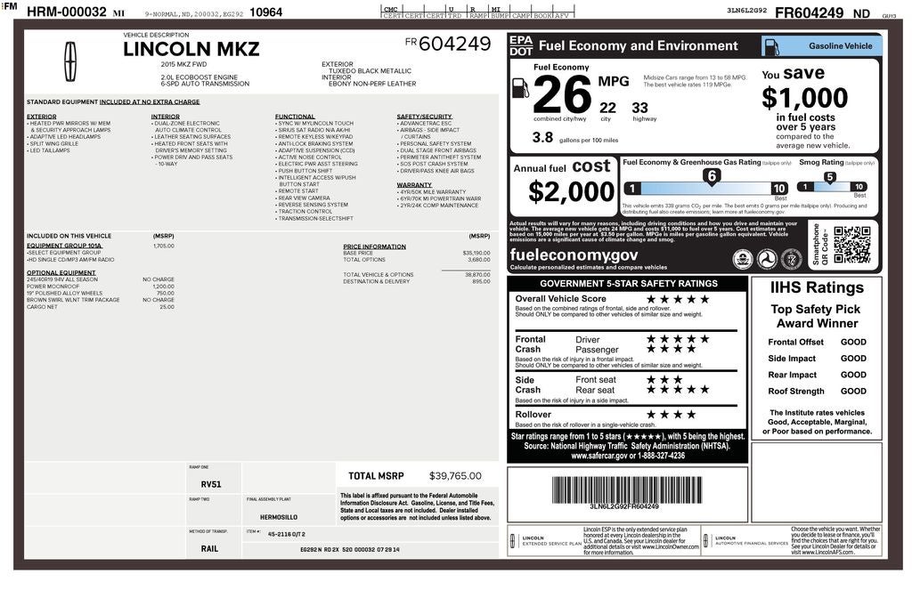 2015 Lincoln MKZ Base